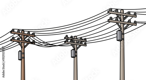 Power Lines Strung Between Wooden Utility Poles