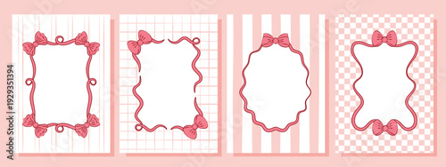 Coquette greeting cards and posters set in hand drawn vintage doodle style. Whimsical and elegant posters and cards. Template for posters, cards, wedding invitations, Valentines day.