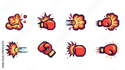 boxing glove punch explosion effects hand drawn collection of sports impact icons