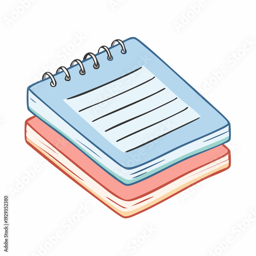 Detailed Vector Illustration of Stacked Spiral Notebooks, Featuring Lined Blue and Red Pages, Ideal for Educational Planning, Office Tasks, and Creative Jotting
