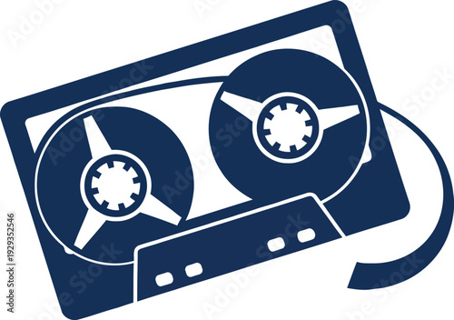 Dark blue cassette tape icon on white background  music technology symbol