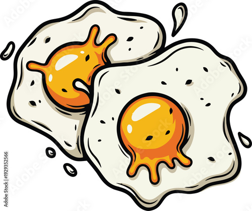 Fried eggs with runny yolks and white  breakfast food illustration