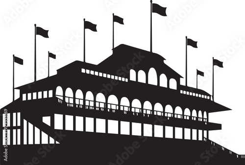 Historical race track grandstand silhouette vector illustration for horse racing events
