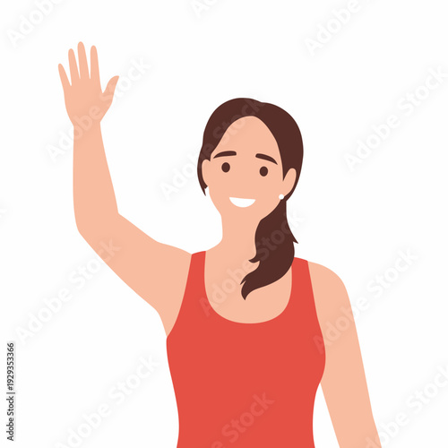 Friendly woman waving hello smiling female gesture.