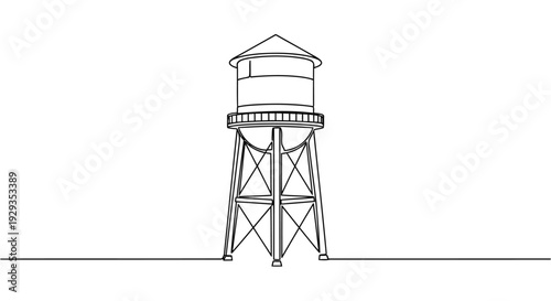 Water Tower Single Continuous Line Icon, Minimal Elevated Tank on Legs Outline