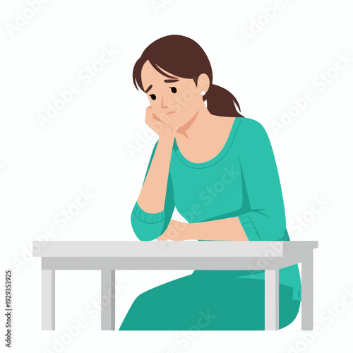 Woman feeling sad stressed at desk.