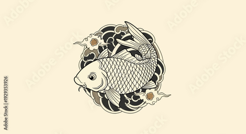 Japanese Koi Fish Illustration - Traditional Art Style