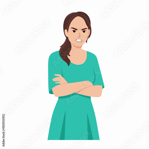 Angry woman crossing arms female frustration conflict.