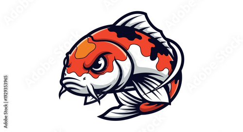 Aggressive Koi Fish Head Illustration - Orange White Black