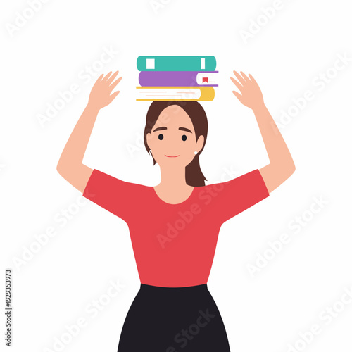 woman balancing books on head.