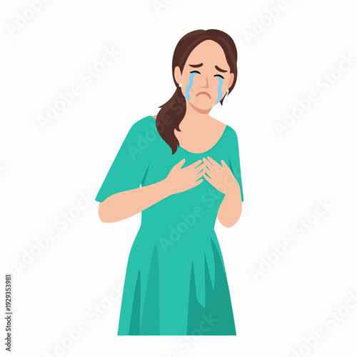 Woman crying with pain distressed female character.
