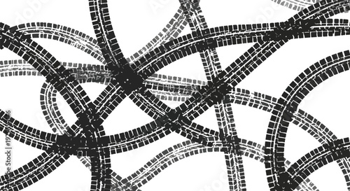 Tire Tracks Overlapping on White Background