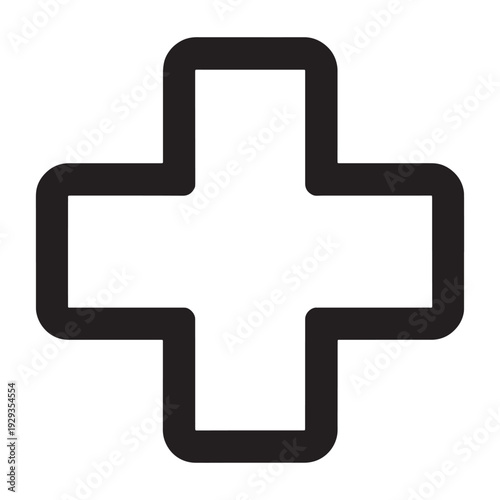 Minimalist Red Hospital Cross Icon symbolizing emergency services, medical treatment, and wellness. Simple vector graphic.