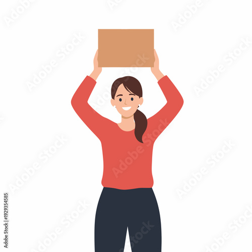 woman holding cardboard box.