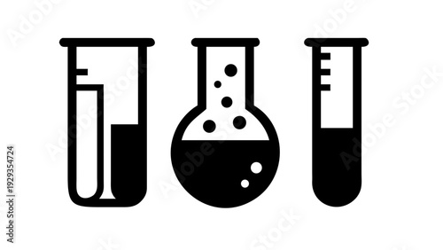 Chemical test tube pictogram icons set. Chemical lab equipment isolated on white. Experiment flasks for science experiment.
