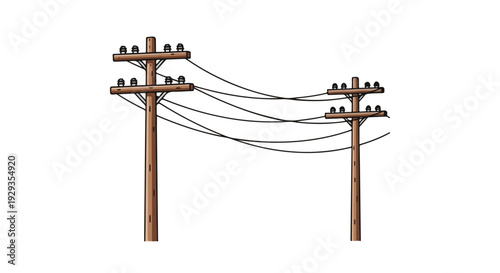 Wooden Utility Poles Connected by Wires