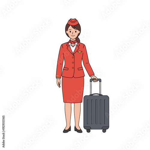 flight attendant with luggage standing.