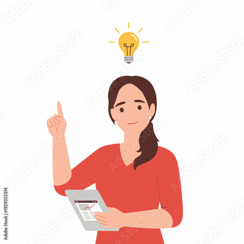Woman having an idea inspiration moment business insight.