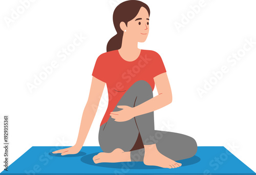 woman practicing yoga on mat.