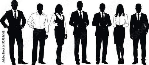 Diverse Professional Business Team Silhouettes Standing Together in Formal Suits and Office Attire for Leadership Corporate Success and Workplace Growth