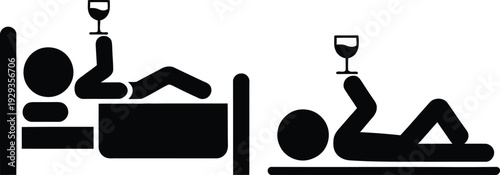 Two figures relaxing with wine glasses in contrasting environments