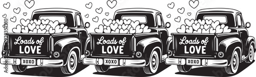 Retro pickup truck loaded with hearts, vintage vehicle conveying love message, romantic transportation for valentines day