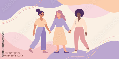 Multiethnic Diverse Women Standing in a Row Holding Hands