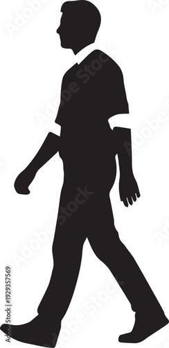 Side profile silhouette of man walking wearing casual shirt and pants vector graphic