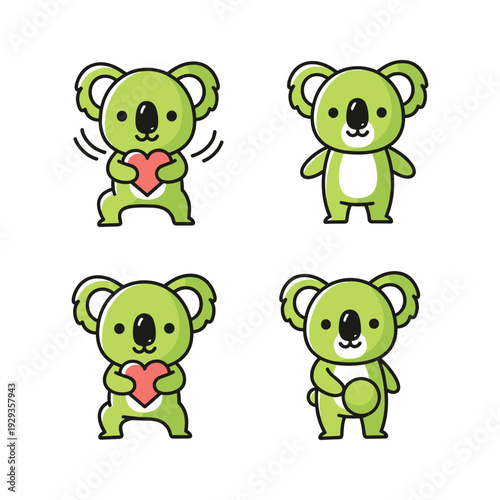 Cartoon koalas showing love and affection in various poses with copy space