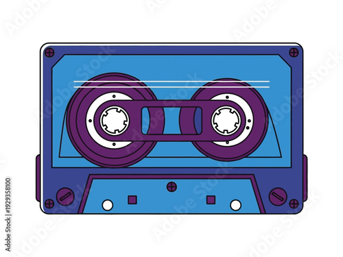 Retro cassette tape with blue and purple colors.