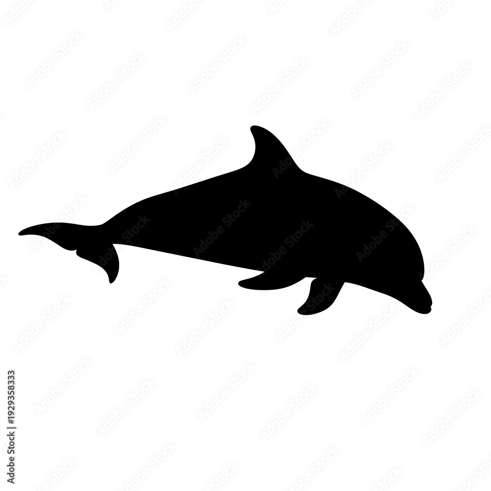 Fototapeta premium Black silhouette of a dolphin swimming.