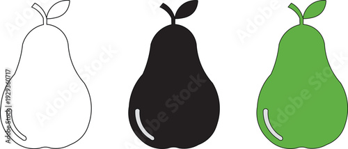 Three simple pear icons with different fill colors
