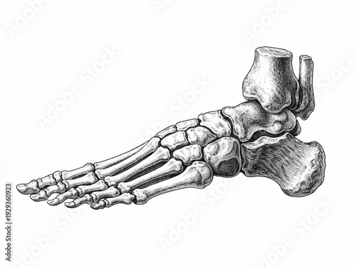 Human Foot Skeleton Vintage Engraved Anatomical Illustration Lateral View Isolated on White