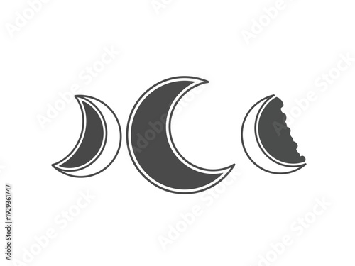 Three phases of the moon graphic illustration.