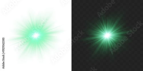 Cuadro en lienzo Green sparkle design element with green starlight glow and shine