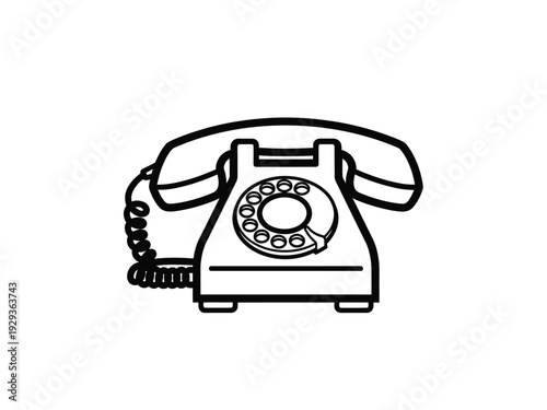 Vintage Rotary Dial Telephone Icon Line Art.