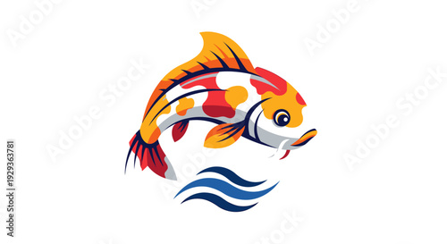 Vibrant Koi Fish Swimming in Blue Water Waves - Japanese Aquatic Animal