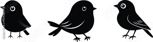 Bird silhouette set. Vector collection. Small perched birds in side view poses. Wildlife concept.