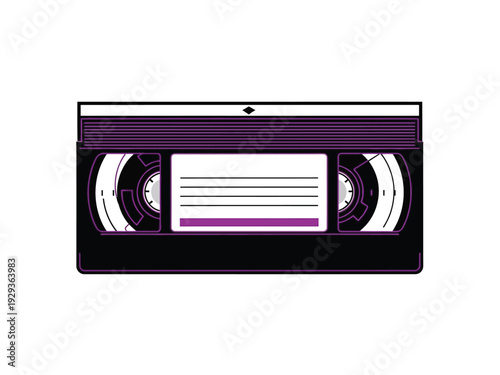 Vintage VHS tape with purple label and film reel.