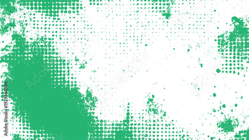 Green grunge texture background with splatters and dots isolated on transparent background