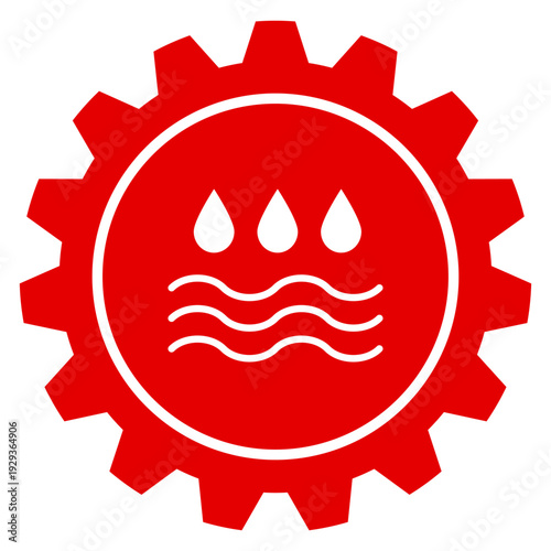 Rotes Zahnrad Icon mit Wasser Wellen Tropfen Umwelt Einstellungen Vektor Grafik auf transparent Hintergrund PNG Design