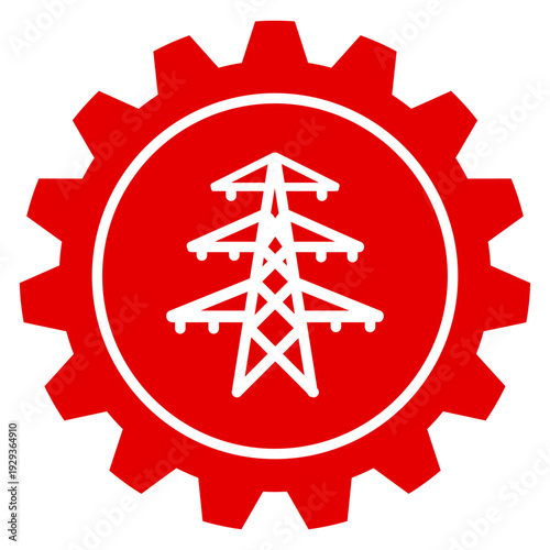 Rotes Zahnrad Icon mit Strommast Energie Stromversorgung Einstellungen Vektor Grafik auf transparent Hintergrund PNG