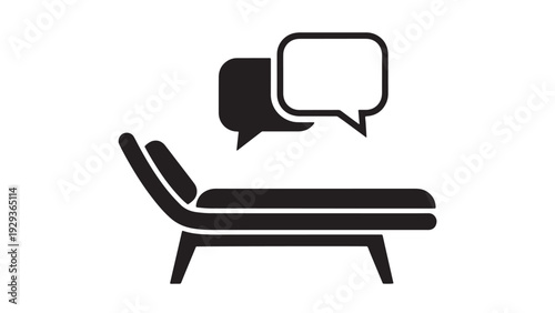 Therapy Couch and Speech Bubble Icon, Psychotherapy Session and Counseling Consultation Illustration