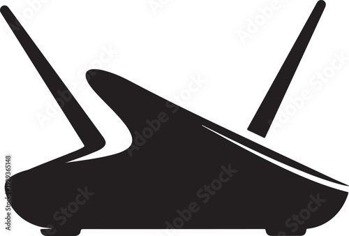 Wireless router vector silhouette, dual antennas, symbolizing digital connectivity, internet networking, transparent background graphic