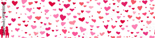Pink hand-drawn hearts forming a seamless pattern on a white background. Pink heart pattern creating simple love background