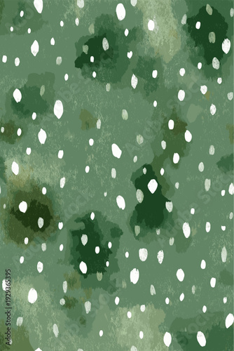 Watercolor green background featuring scattered white and light green polka dots pattern. Watercolor green background with scattered polka dots texture