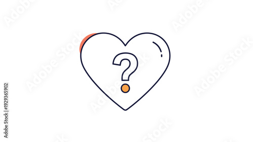 Simple line art illustration of a heart shape containing a question mark symbol representing confusion or doubt on a plain white background.