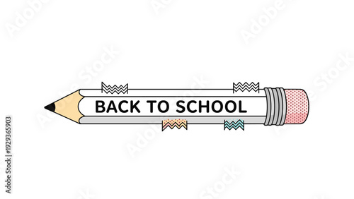 Hand drawn illustration of a wooden pencil with back to school text written on its side representing an educational and learning theme.