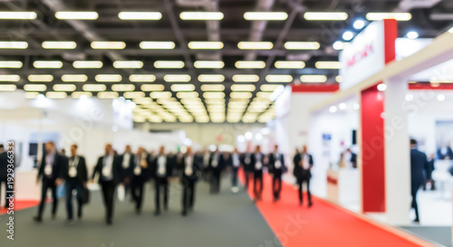 Wallpaper Mural A large group of business people walking through a convention center with red and gray flooring and bright overhead lighting Torontodigital.ca