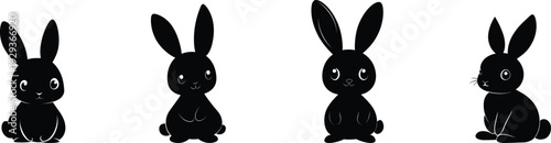 Rabbit silhouette collection. Vector set. Bunny side view poses isolated on white background.